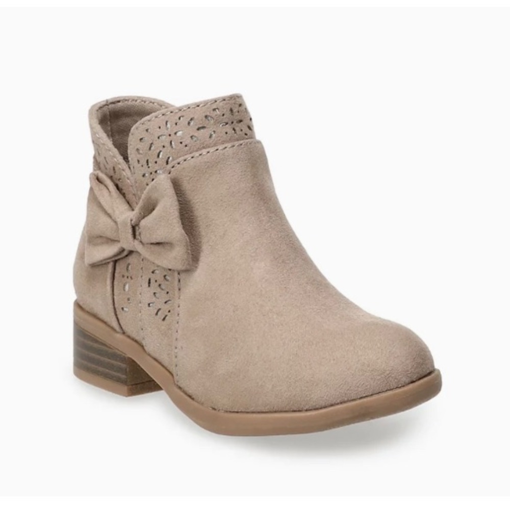 Girls SO Suede Alexaa Taupe Booties with bow - Memory Foam Insoles - Side Zip